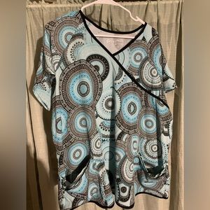 Easy stretch blue and black scrub top size 2x